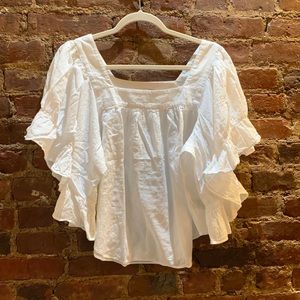 Madewell Drapey White Cotton Top Blouse Size L